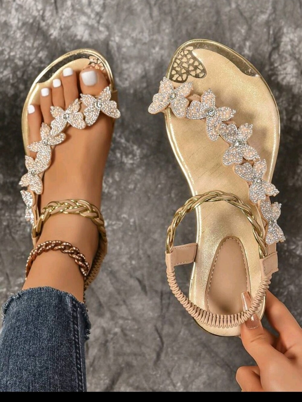 Women's Champagne Butterfly Embellished Sandals - Picture 3 of 5